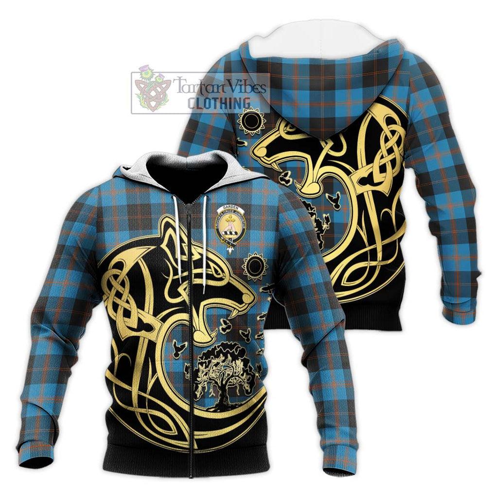 Garden (Gardyne) Tartan Knitted Hoodie with Family Crest Celtic Wolf Style Unisex Knitted Zip Hoodie - Tartan Vibes Clothing