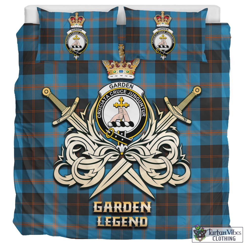 Tartan Vibes Clothing Garden Tartan Bedding Set with Clan Crest and the Golden Sword of Courageous Legacy