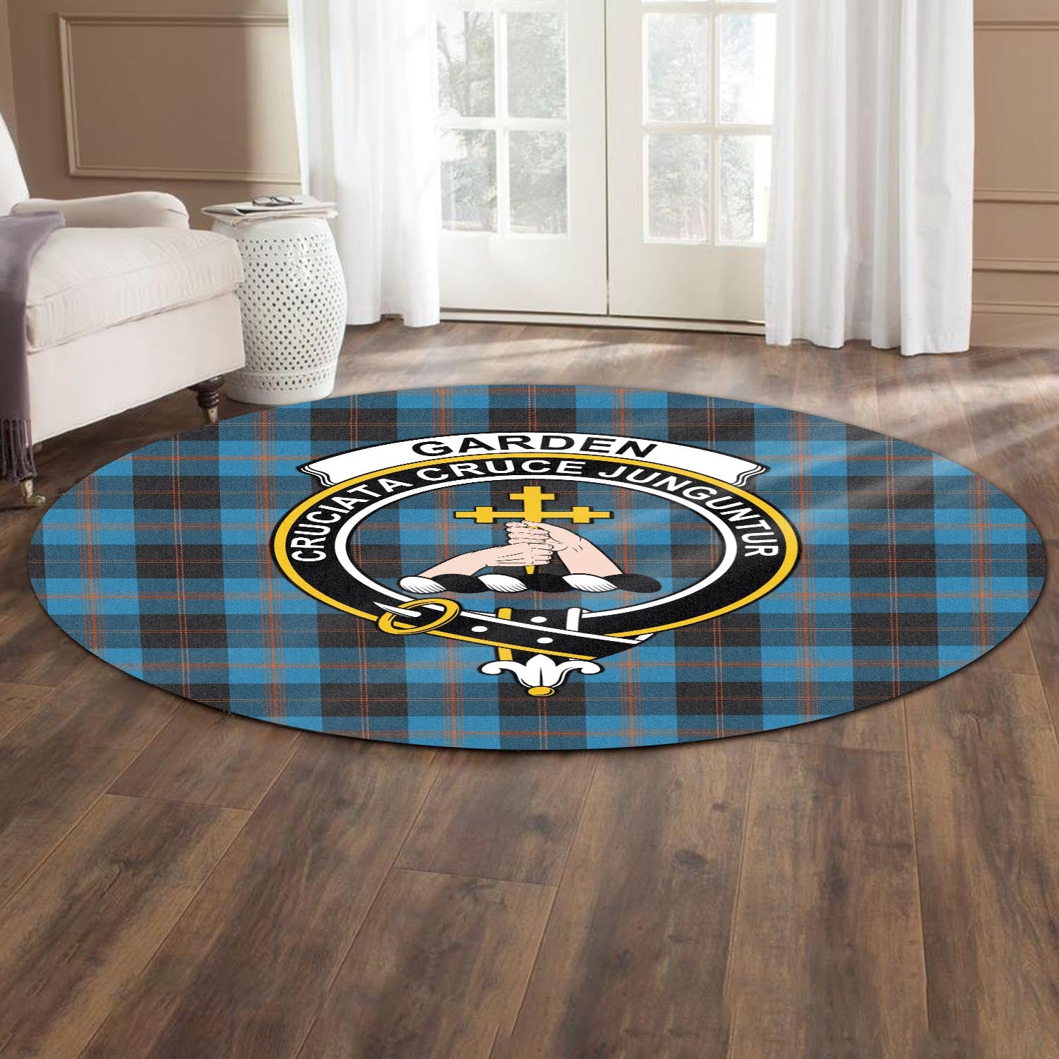 Garden (Gardyne) Tartan Round Rug with Family Crest - Tartan Vibes Clothing