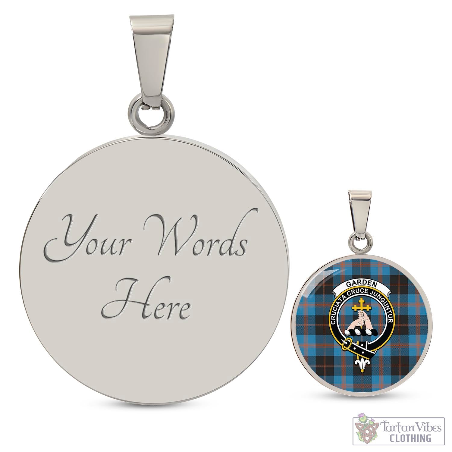 Garden (Gardyne) Tartan Circle Necklace with Family Crest Luxury Necklace (Silver) Yes - Tartan Vibes Clothing