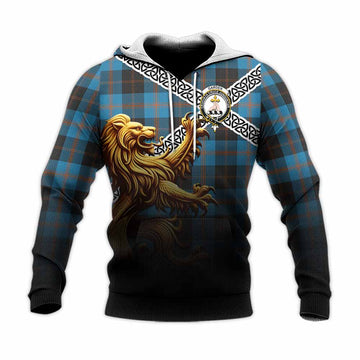 Garden (Gardyne) Crest Tartan Knitted Hoodie with Golden Lion Emblem Celtic Style Unisex Knitted Pullover Hoodie - Tartan Vibes Clothing