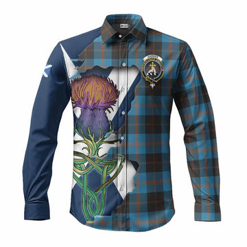Tartan Vibes Clothing Garden (Gardyne) Tartan Family Crest Long Sleeve Button Shirt Scottish Thistle Celtic Inspired