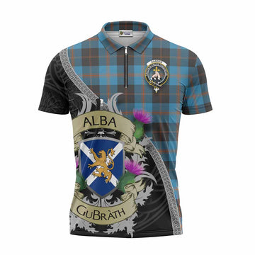 Garden (Gardyne) Tartan Family Crest Zipper Polo Shirt Lion Rampant Royal Thistle Shield Celtic Inspired Unisex - Tartan Vibes Clothing