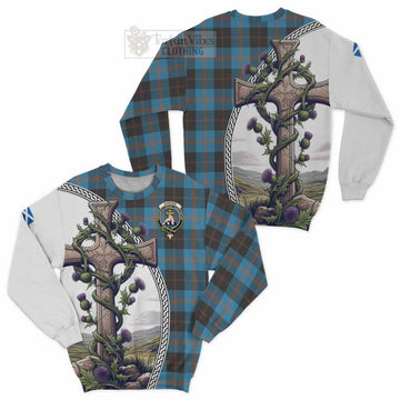 Garden (Gardyne) Tartan Sweatshirt with Family Crest and St. Andrew's Cross Accented by Thistle Vines Unisex - Tartan Vibes Clothing