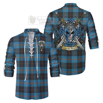 Garden (Gardyne) Tartan Ghillie Kilt Shirt with Family Crest Celtic Skull Style Men - Tartan Vibes Clothing