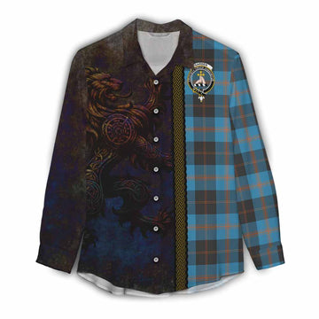 Garden (Gardyne) Tartan Family Crest Women's Casual Shirt Alba Gu Brath Be Brave Lion Ancient Style Female - Tartan Vibes Clothing