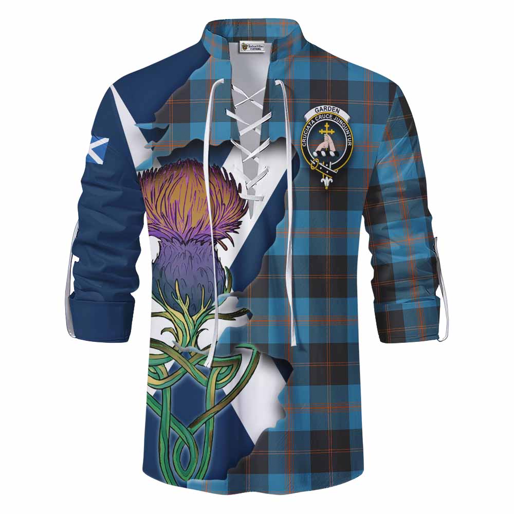 Tartan Vibes Clothing Garden (Gardyne) Tartan Family Crest Ghillie Kilt Shirt Scottish Thistle Celtic Inspired