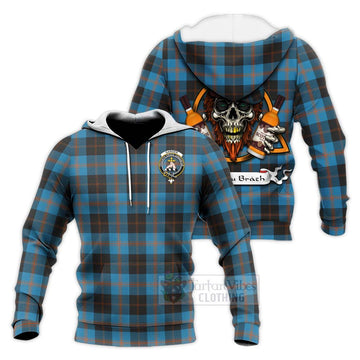 Garden (Gardyne) Tartan Knitted Hoodie with Family Crest and Bearded Skull Holding Bottles of Whiskey Unisex Knitted Pullover Hoodie - Tartan Vibes Clothing