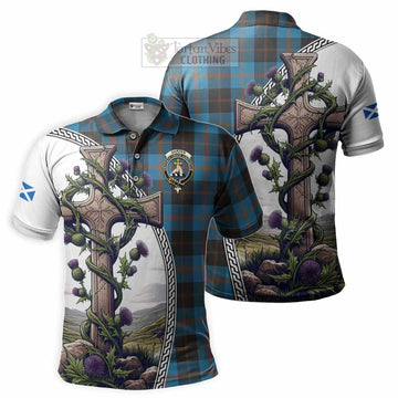 Garden (Gardyne) Tartan Polo Shirt with Family Crest and St. Andrew's Cross Accented by Thistle Vines Kid - Tartan Vibes Clothing