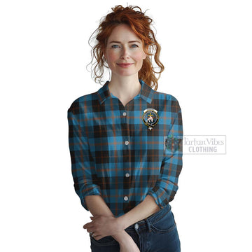 Garden (Gardyne) Tartan Women's Casual Shirt with Family Crest Celtic Skull Style Female - Tartan Vibes Clothing