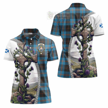Garden (Gardyne) Tartan Women's Polo Shirt with Family Crest and St. Andrew's Cross Accented by Thistle Vines Women - Tartan Vibes Clothing