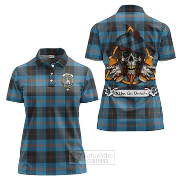 Garden (Gardyne) Tartan Women's Polo Shirt with Family Crest and Bearded Skull Holding Bottles of Whiskey Women - Tartan Vibes Clothing