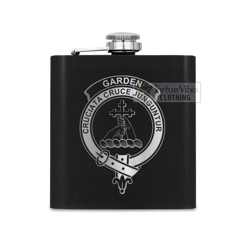 Garden (Gardyne) Crest Hip Flask Set 7oz Black Stainless Steel with A Gift Box One Size 7oz - 2D-tartanvibesclothing