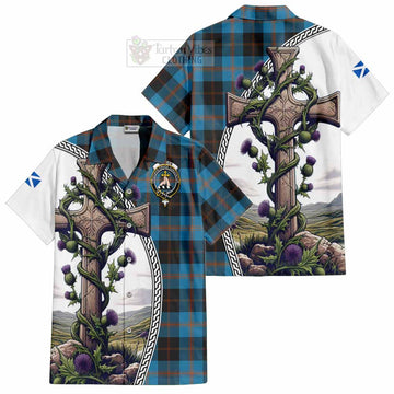 Garden (Gardyne) Tartan Hawaiian Shirt with Family Crest and St. Andrew's Cross Accented by Thistle Vines Kid - Tartan Vibes Clothing