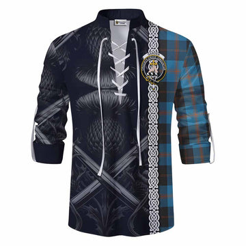 Garden (Gardyne) Tartan Ghillie Kilt Shirt with Family Crest Cross Sword Thistle Celtic Vibes Men - Tartan Vibes Clothing