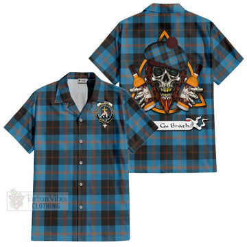 Garden (Gardyne) Tartan Hawaiian Shirt with Family Crest and Bearded Skull Holding Bottles of Whiskey Kid - Tartan Vibes Clothing