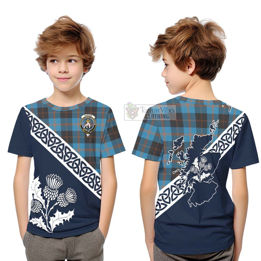 Garden (Gardyne) Tartan Kid T-Shirt Featuring Thistle and Scotland Map Youth XL Size14 - Tartan Vibes Clothing