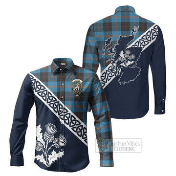 Garden (Gardyne) Tartan Long Sleeve Button Shirt Featuring Thistle and Scotland Map Men's Shirt S - Tartan Vibes Clothing