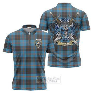 Garden (Gardyne) Tartan Zipper Polo Shirt with Family Crest Celtic Skull Style Unisex - Tartan Vibes Clothing