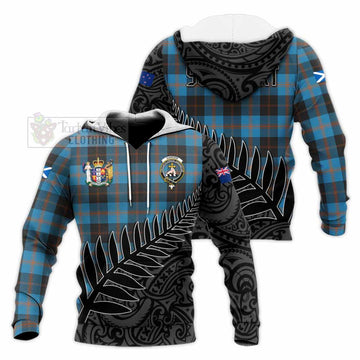 Tartan Vibes Clothing Garden (Gardyne) Crest Tartan Knitted Hoodie with New Zealand Silver Fern Half Style
