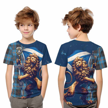 Garden (Gardyne) Tartan Family Crest Kid T-Shirt with Scottish Majestic Lion Youth XL Size14 - Tartan Vibes Clothing