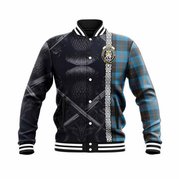 Garden (Gardyne) Tartan Baseball Jacket with Family Crest Cross Sword Thistle Celtic Vibes Unisex - Tartan Vibes Clothing