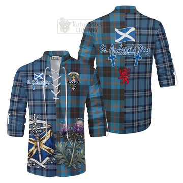 Garden (Gardyne) Tartan Ghillie Kilt Shirt Happy St. Andrew's Day Half Tartan Style Men - Tartan Vibes Clothing