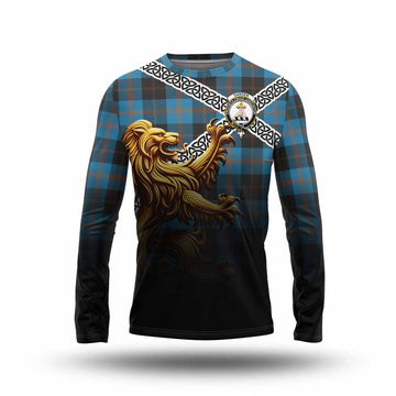 Garden (Gardyne) Crest Tartan Long Sleeve T-Shirt with Golden Lion Emblem Celtic Style Unisex - Tartan Vibes Clothing