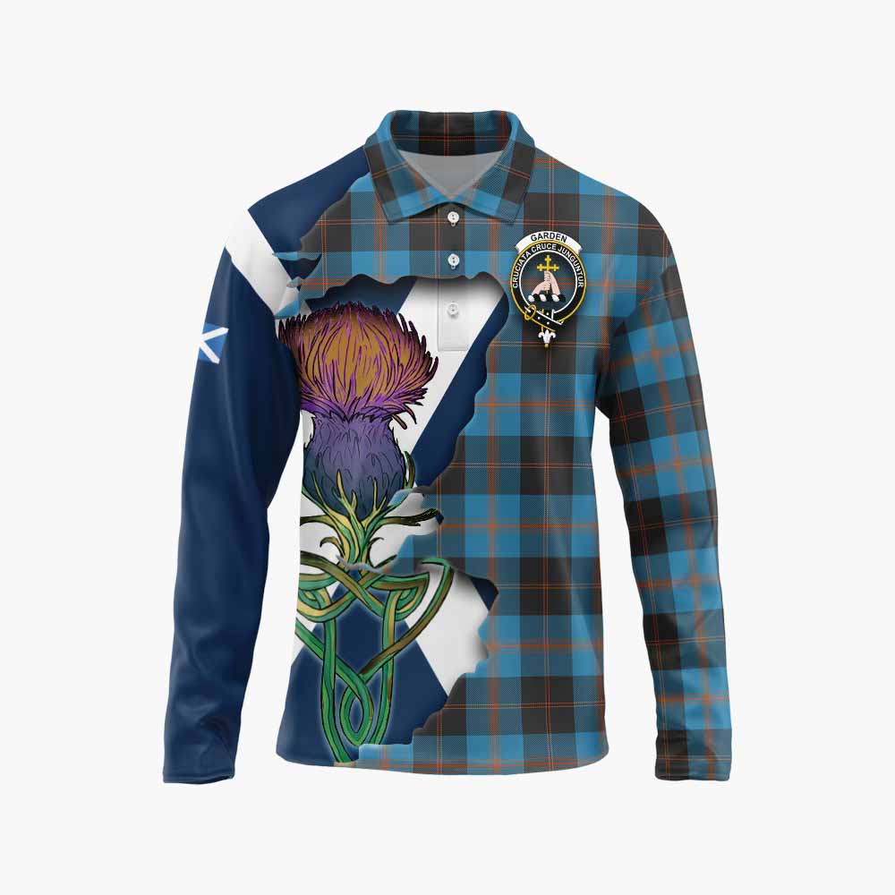 Tartan Vibes Clothing Garden (Gardyne) Tartan Family Crest Long Sleeve Polo Shirt Scottish Thistle Celtic Inspired