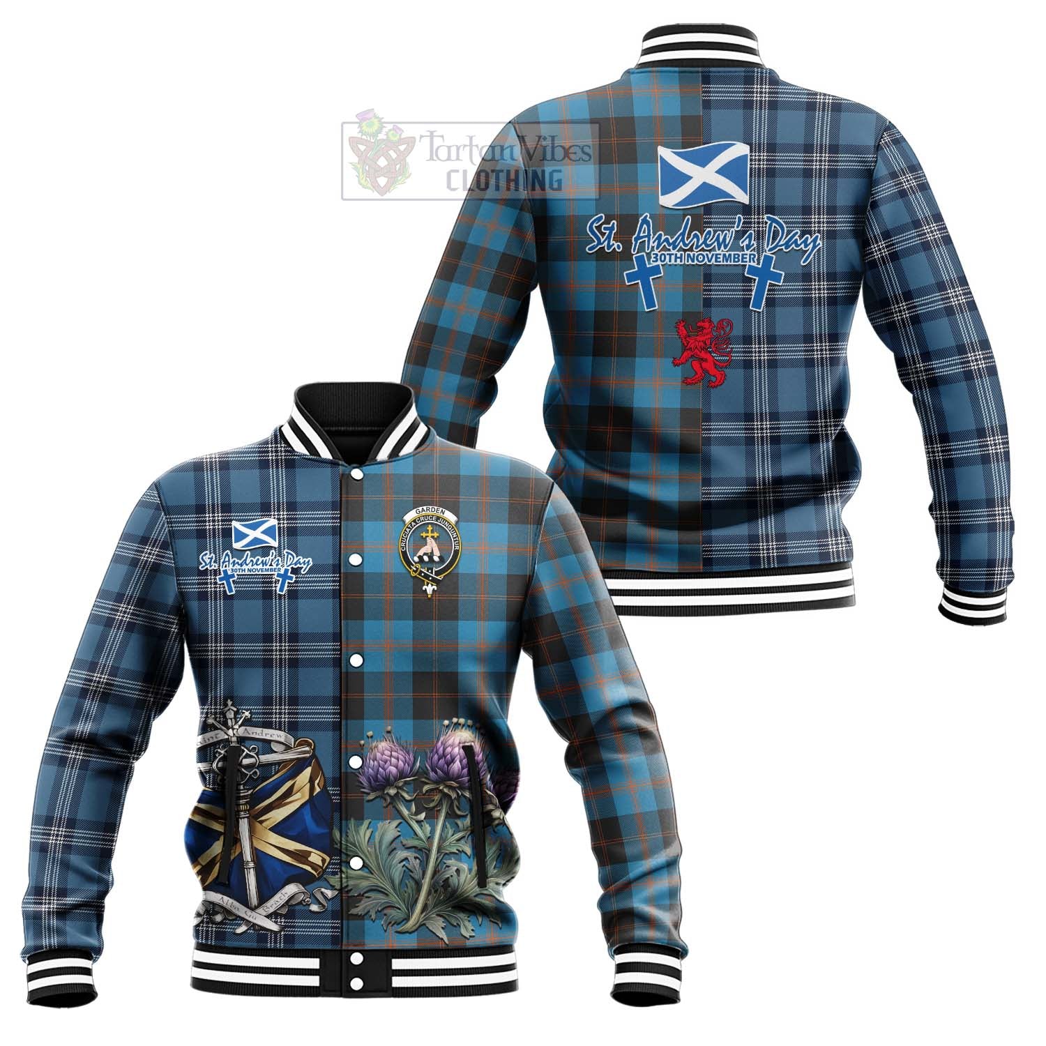 Garden (Gardyne) Tartan Baseball Jacket Happy St. Andrew's Day Half Tartan Style Unisex - Tartan Vibes Clothing