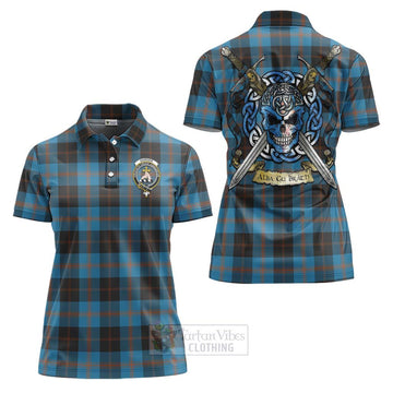 Garden (Gardyne) Tartan Women's Polo Shirt with Family Crest Celtic Skull Style Women - Tartan Vibes Clothing
