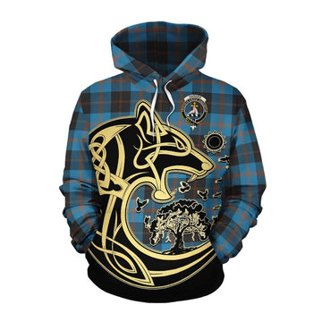 Garden (Gardyne) Tartan Cotton Hoodie with Family Crest Celtic Wolf Style Pullover Hoodie XS - Tartan Vibes Clothing