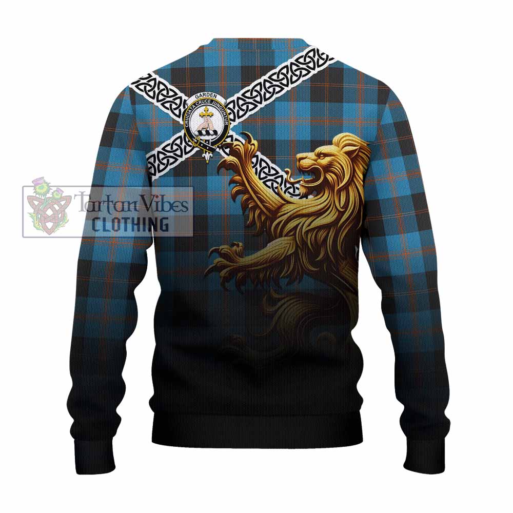 Garden (Gardyne) Crest Tartan Knitted Sweater with Golden Lion Emblem Celtic Style - Tartan Vibes Clothing