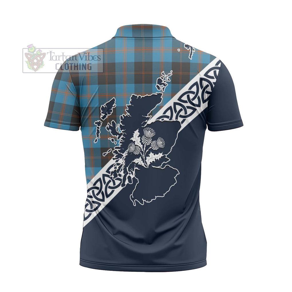 Garden (Gardyne) Tartan Zipper Polo Shirt Featuring Thistle and Scotland Map - Tartanvibesclothing Store