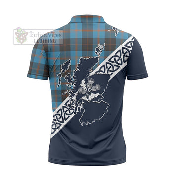 Garden (Gardyne) Tartan Zipper Polo Shirt Featuring Thistle and Scotland Map - Tartanvibesclothing Store