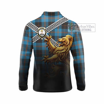 Garden (Gardyne) Crest Tartan Long Sleeve Polo Shirt with Golden Lion Emblem Celtic Style - Tartan Vibes Clothing