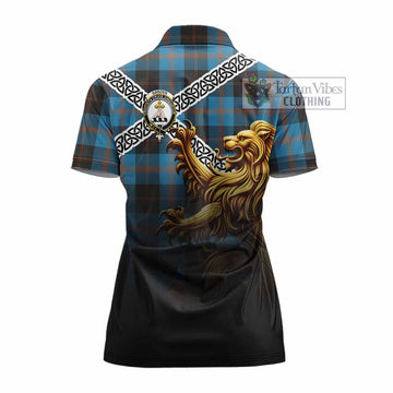 Garden (Gardyne) Crest Tartan Women's Polo Shirt with Golden Lion Emblem Celtic Style - Tartan Vibes Clothing