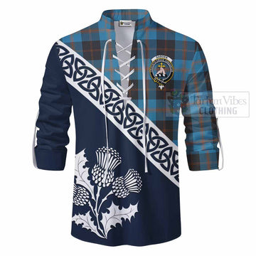 Garden (Gardyne) Tartan Ghillie Kilt Shirt Featuring Thistle and Scotland Map - Tartan Vibes Clothing