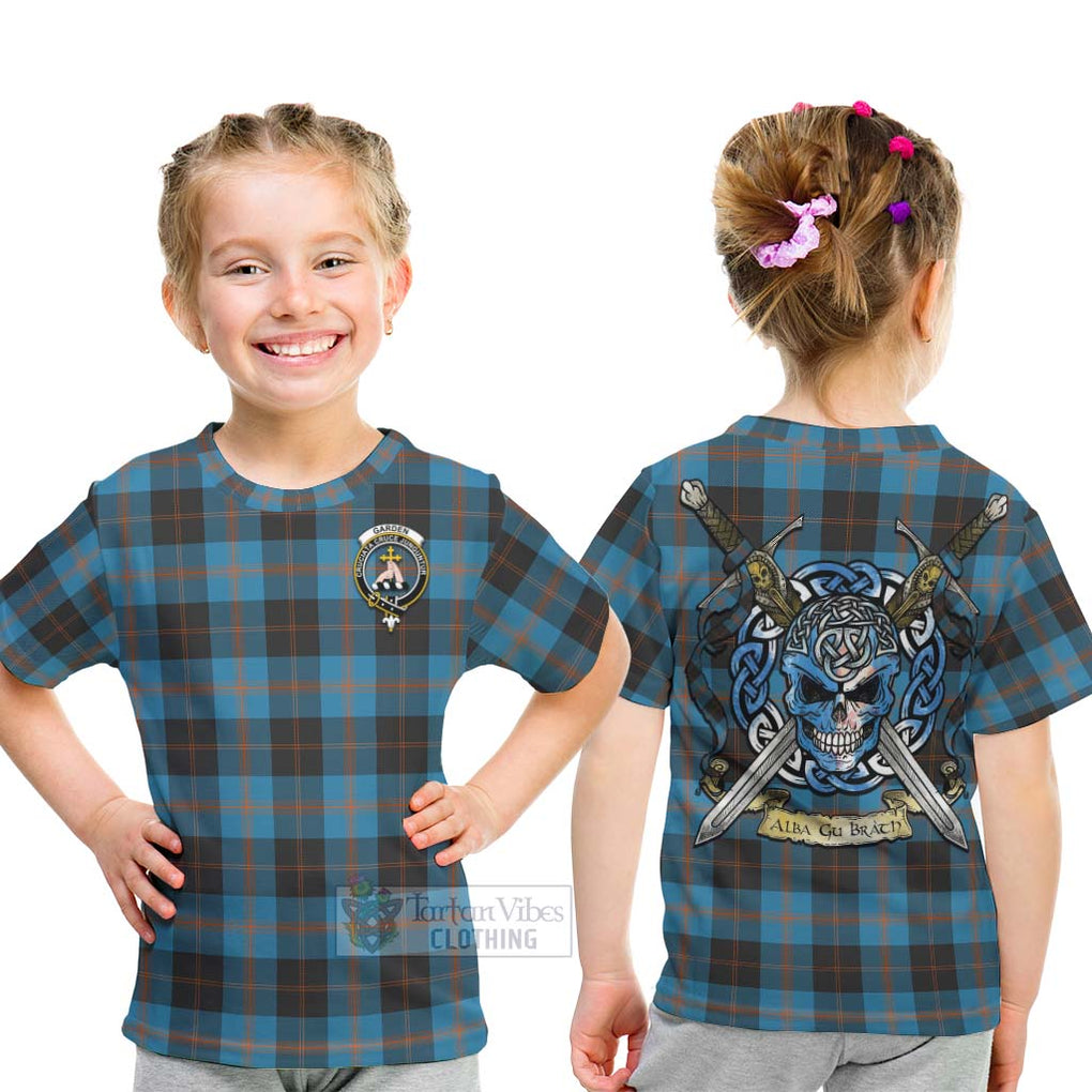 Garden (Gardyne) Tartan Kid T-Shirt with Family Crest Celtic Skull Style - Tartan Vibes Clothing