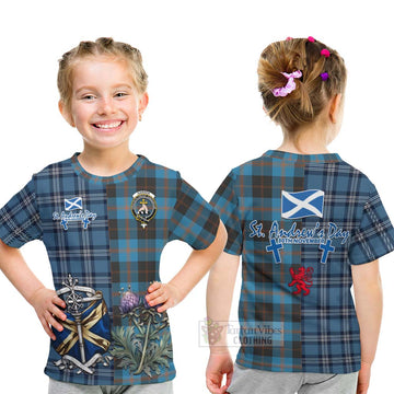 Garden (Gardyne) Tartan Kid T-Shirt Happy St. Andrew's Day Half Tartan Style - Tartan Vibes Clothing