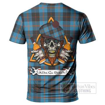 Garden (Gardyne) Tartan T-Shirt with Family Crest and Bearded Skull Holding Bottles of Whiskey - Tartan Vibes Clothing