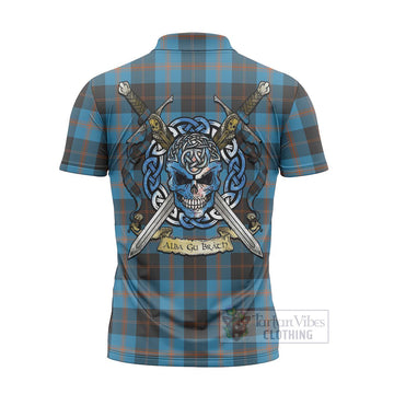 Garden (Gardyne) Tartan Zipper Polo Shirt with Family Crest Celtic Skull Style - Tartan Vibes Clothing