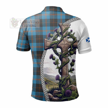 Garden (Gardyne) Tartan Polo Shirt with Family Crest and St. Andrew's Cross Accented by Thistle Vines - Tartan Vibes Clothing