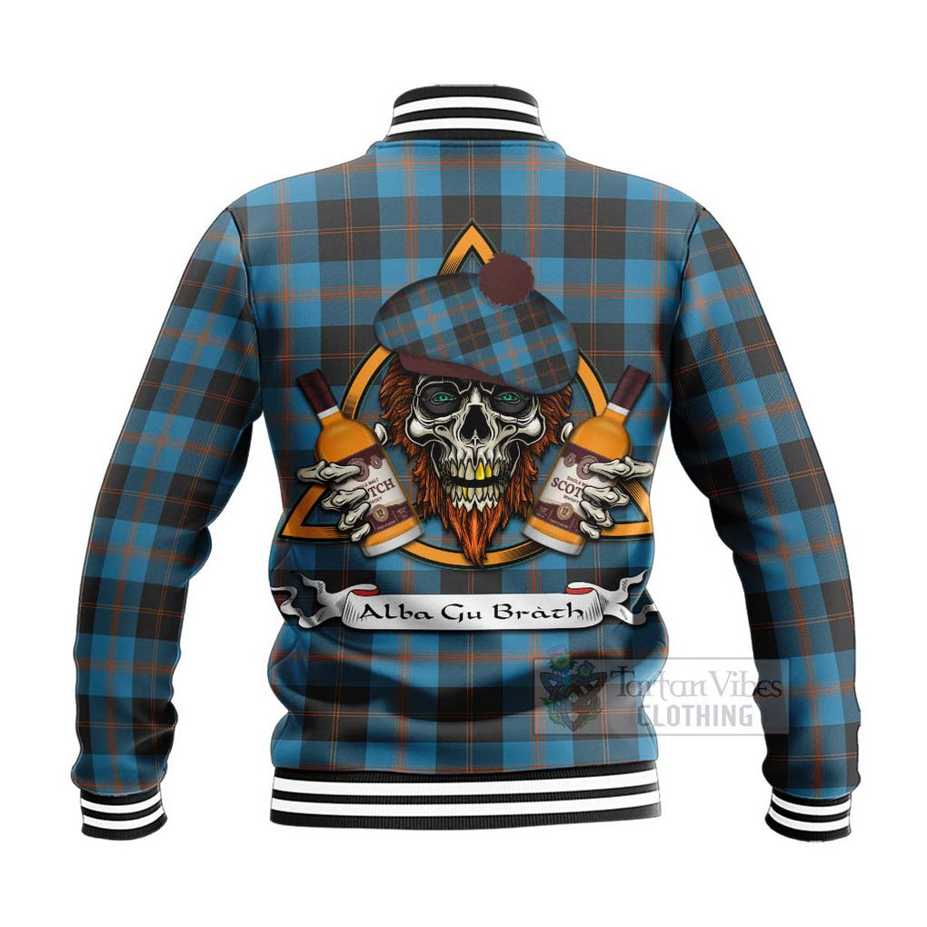 Tartan Vibes Clothing Garden (Gardyne) Tartan Baseball Jacket with Family Crest and Bearded Skull Holding Bottles of Whiskey