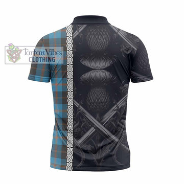Garden (Gardyne) Tartan Zipper Polo Shirt with Family Crest Cross Sword Thistle Celtic Vibes - Tartan Vibes Clothing