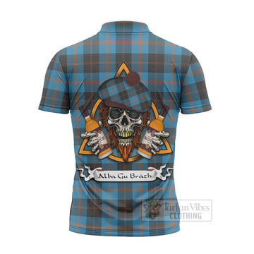Garden (Gardyne) Tartan Zipper Polo Shirt with Family Crest and Bearded Skull Holding Bottles of Whiskey - Tartan Vibes Clothing