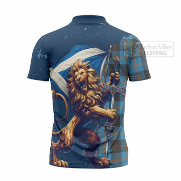 Garden (Gardyne) Tartan Family Crest Zipper Polo Shirt with Scottish Majestic Lion - Tartan Vibes Clothing