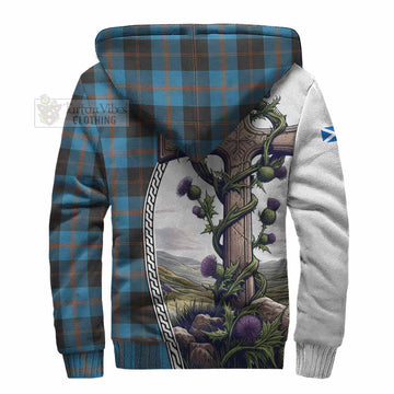 Garden (Gardyne) Tartan Sherpa Hoodie with Family Crest and St. Andrew's Cross Accented by Thistle Vines - Tartan Vibes Clothing