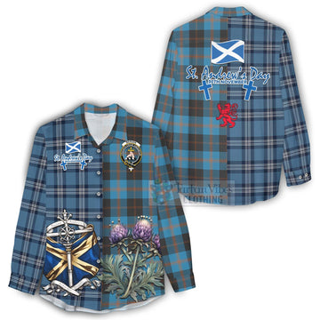 Tartan Vibes Clothing Garden (Gardyne) Tartan Women's Casual Shirt Happy St. Andrew's Day Half Tartan Style