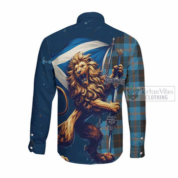Garden (Gardyne) Tartan Family Crest Long Sleeve Button Shirt with Scottish Majestic Lion Men's Shirt - Tartan Vibes Clothing